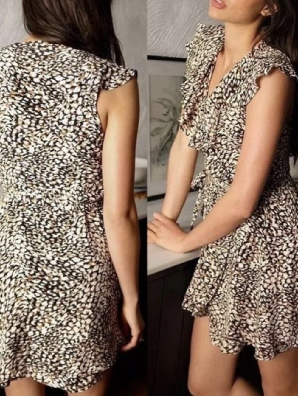 Free People French Quarter Mini Dress  True Wrap Jet Combo Abstract Animal Small - Picture 7 of 12